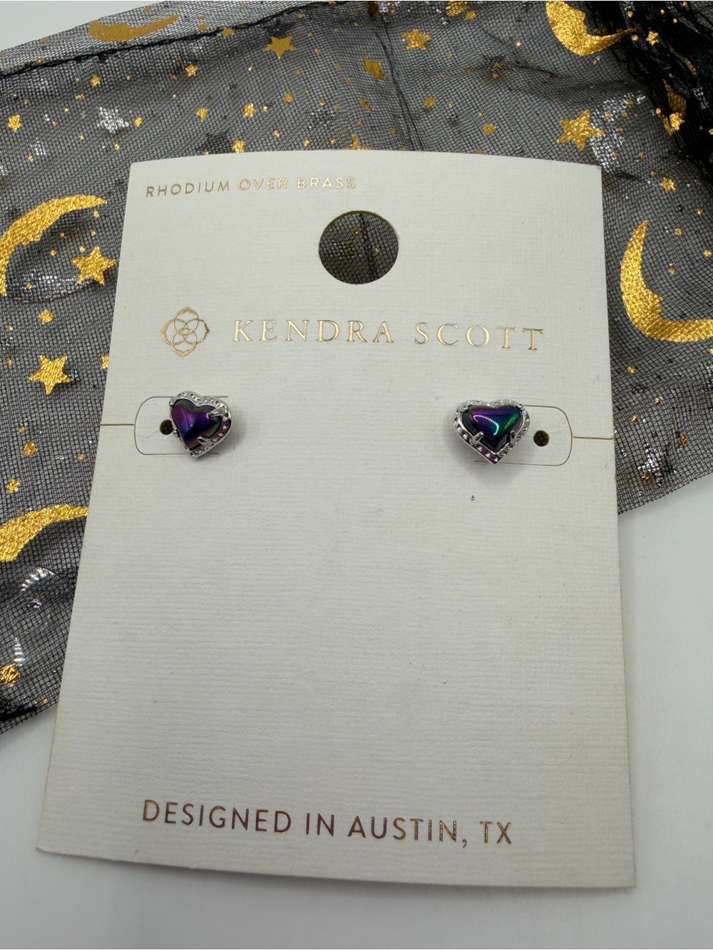Kendra Scott Iridescent Purple-Blue Heart Stud Earrings
